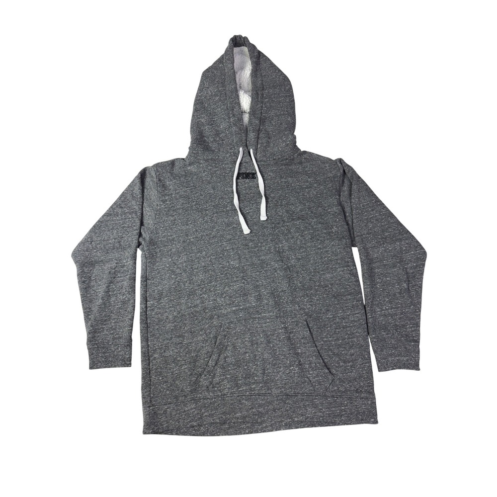 VS‎ PINK Victoria's Secret Gray Camo Logo Sherpa Lined Hoodie Sweatshirt Small